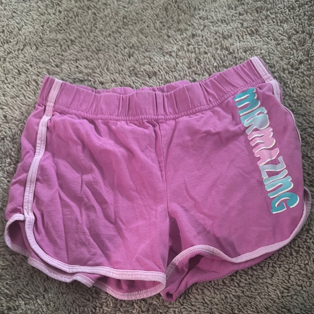 Pink Athletic Shorts with Graphic Text